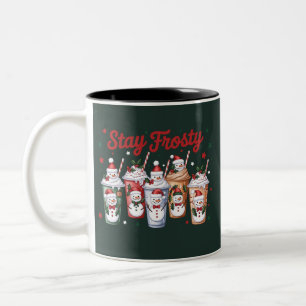Taza Bicolor Café con Hielo Permanece Helado Navideño Muñeco de