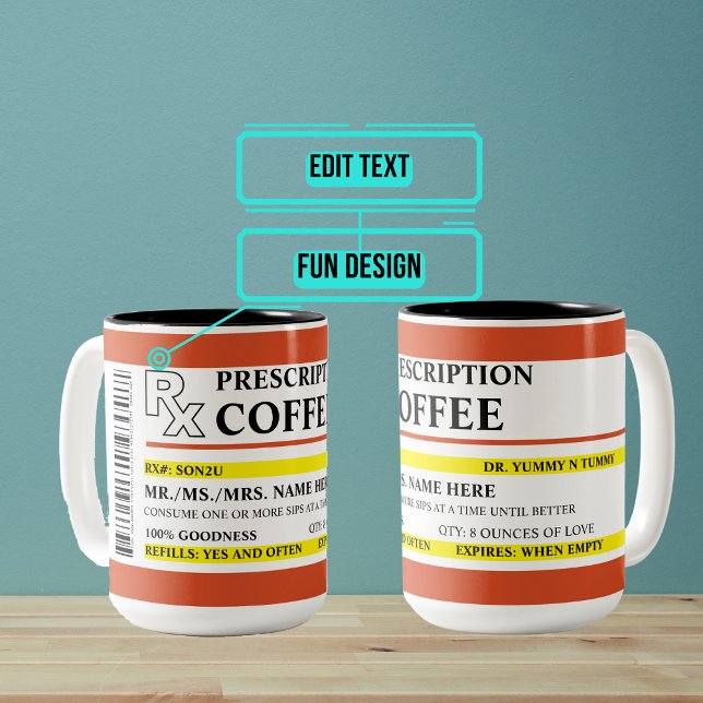Taza Bicolor Café con receta (This customized mug is sure to bring a smile to the recipient and it's just what the doctor ordered.)