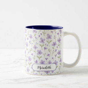 Taza Bicolor Café con violetas púrpura de Doodle de color de ag