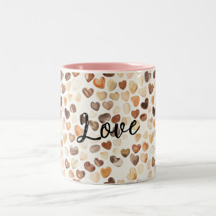 Taza Bicolor Café Crema Marrón Corazones de Melocotón