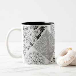 Taza Bicolor Café de encaje negro y blanco