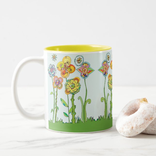 Taza Bicolor Café de flores Mug (Con donut)