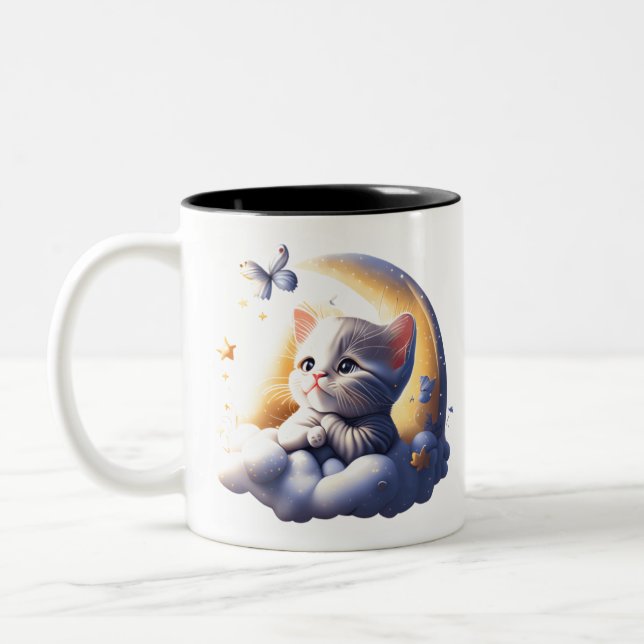 Taza Bicolor café de gatito adorable (Izquierda)