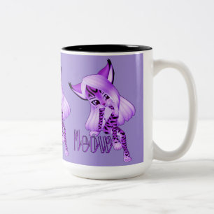 Taza Bicolor Café de gato de tigre de color púrpura suave