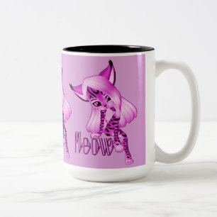 Taza Bicolor Café de gato de tigre rosado lindo