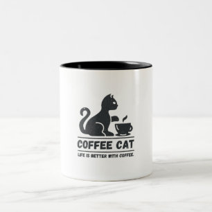 Taza Bicolor Café de gato negro lindo