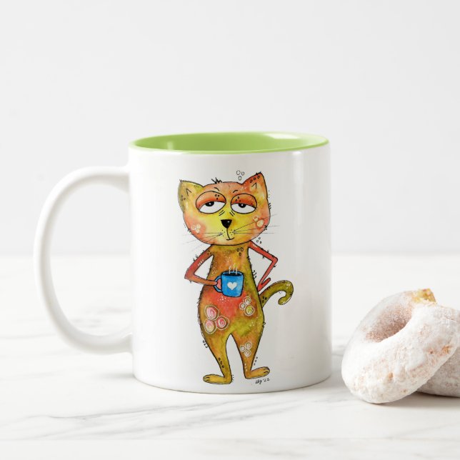 Taza Bicolor Café de gato tierno y caprichoso (Con donut)