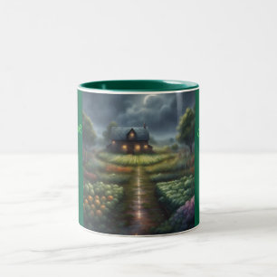 Taza Bicolor Café de granja Cottagecore está listo en buenos dí