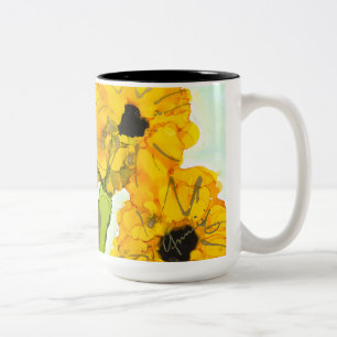 Taza Bicolor Café de la Lovitude: "Los girasoles te vigilan"