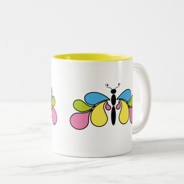 Taza Bicolor Café de mariposa colorido abstracto (Anverso derecho)