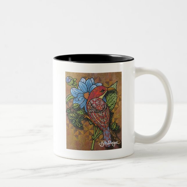 Taza Bicolor Café de pájaro de arte textil (Derecha)