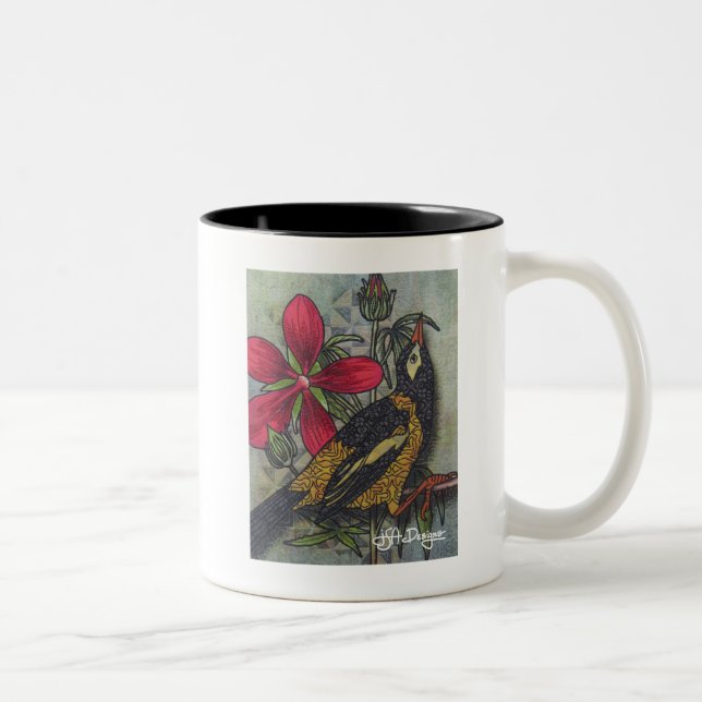 Taza Bicolor Café de pájaro de arte textil (Derecha)