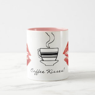 Taza Bicolor Café de pintalabios rojos besa diversión Drinkware