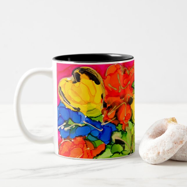 Taza Bicolor Café de soledad: "Atraer opuestos" (Con donut)