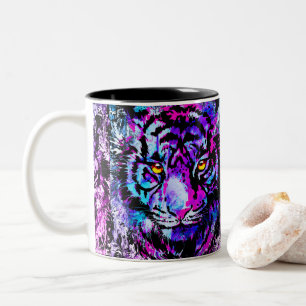 Taza Bicolor Café del tigre azul   Cara de tigre morado