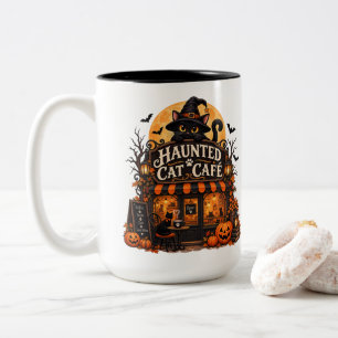 Taza Bicolor Café Embrujado de Gatos Gato Negro Halloween Spook