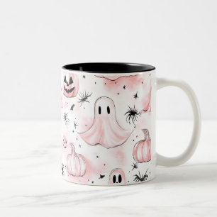 Taza Bicolor Café Fantasma Rosa Halloween