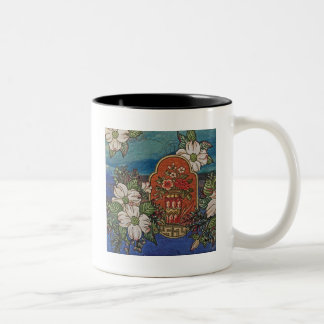 Taza Bicolor Café Floral de arte textil