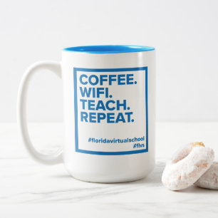Taza Bicolor Café FLVS. WiFi. Enseñar. Repite. Mug (Verde azu