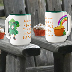 Taza Bicolor Café Irlandés Arcoiris Olla de Oro duende