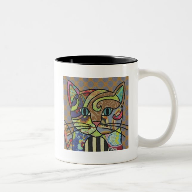 Taza Bicolor Café para gato de arte textil (Derecha)