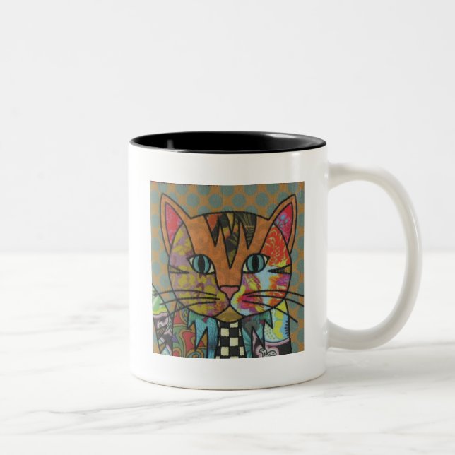 Taza Bicolor Café para gato de arte textil (Derecha)
