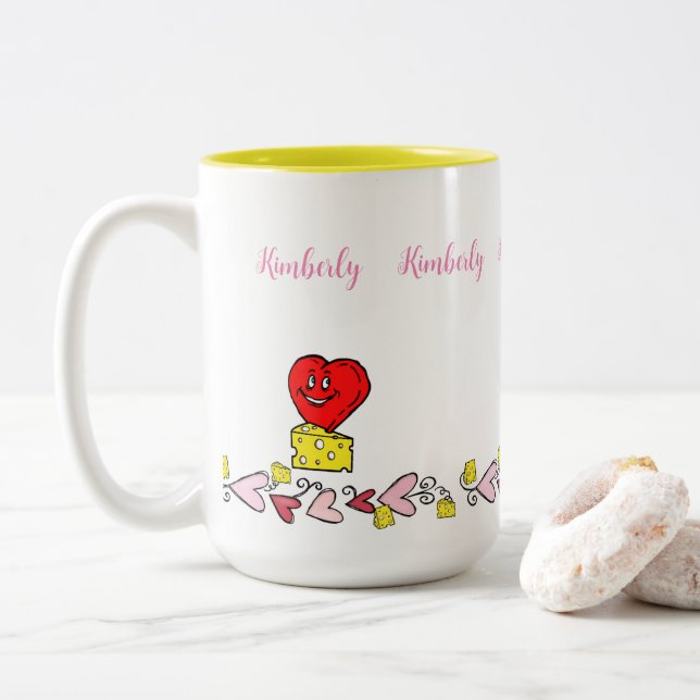 Taza Bicolor Café Tea Mugs, Corazones de amor del queso del rat (Con donut)