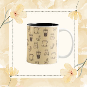 Taza Bicolor Café Vintage Bean Drink Cup Caffeine Pattern Mug