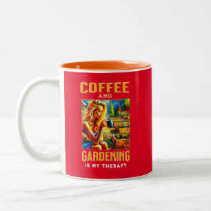 Taza Bicolor Café y jardinería es mi terapia
