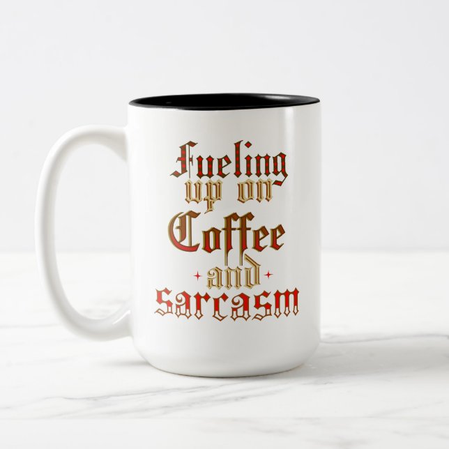 Taza Bicolor Café y sarcasmo humorístico moderno simple (Izquierda)