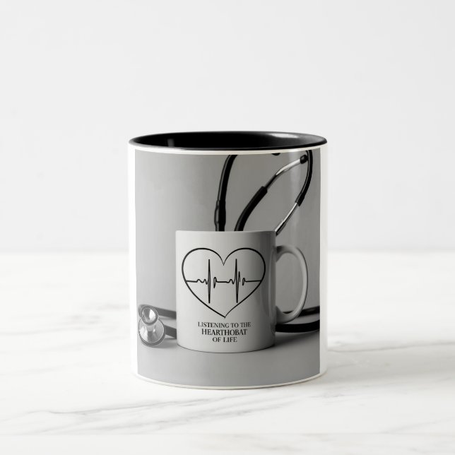 Taza Bicolor Cafeína con latido cardíaco: Stethoscope Mug (Centro)