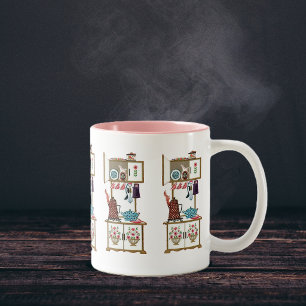 Taza Bicolor Cafetera de cocina antigua retro Vintage