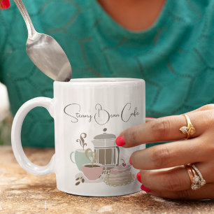 Taza Bicolor Cafetería Cafetería Panadería Quirky Retro Acuarel