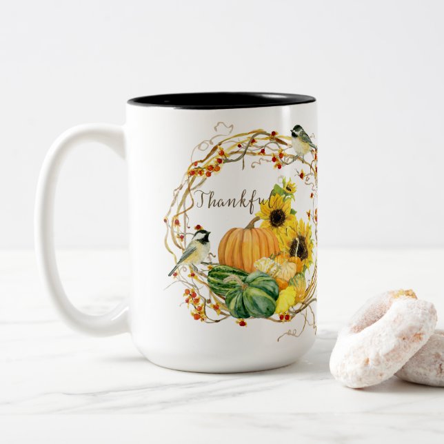 Taza Bicolor Caída Agradecimiento Girasol Floral Calabaza acuát (Con donut)