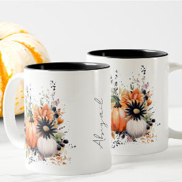 Taza Bicolor Caída de calabaza de Naranja burguesa elegante y m
