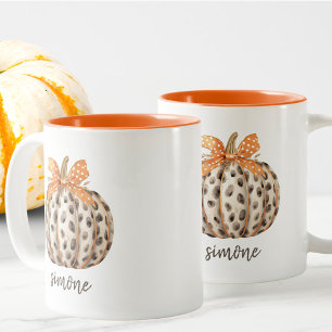 Taza Bicolor Caída de la cosecha de calabazas de Naranja de cor