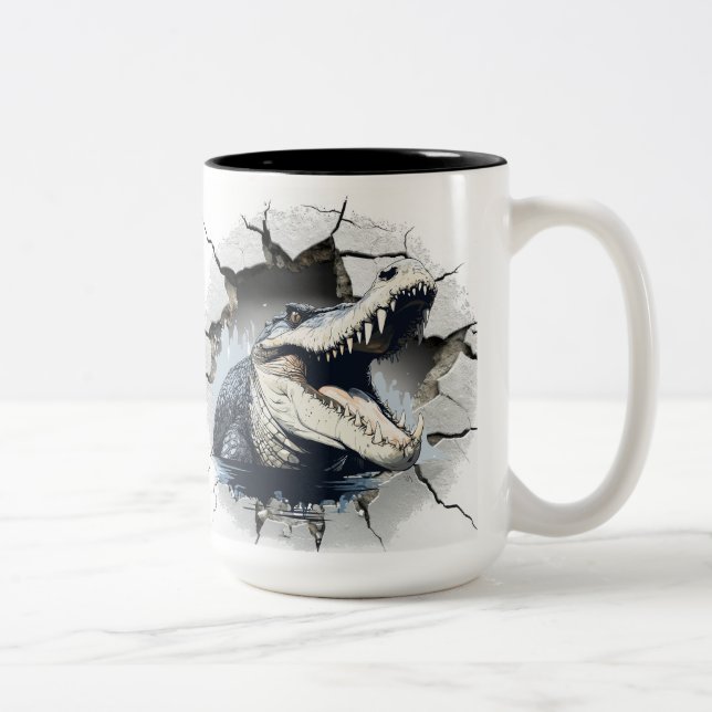 Taza Bicolor caimán saliendo de la pared (Derecha)