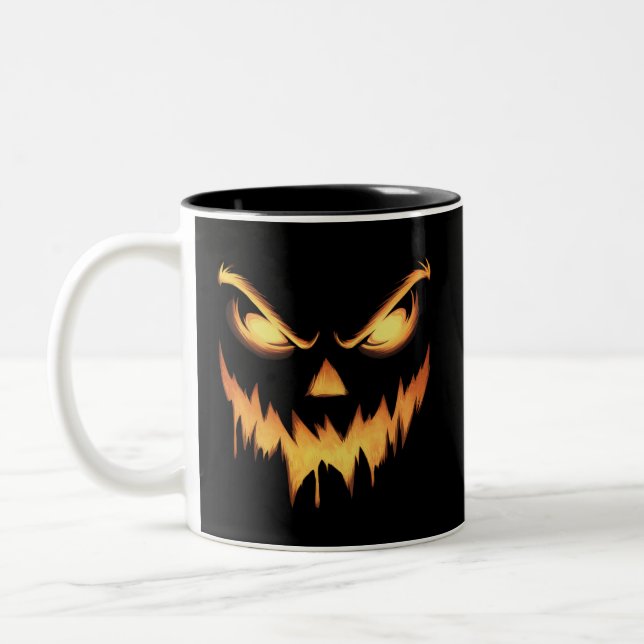 Taza Bicolor Calabaza asustada Jack O Lantern Face Halloween (Izquierda)