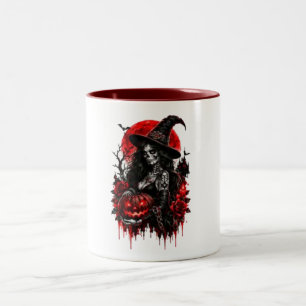 Taza Bicolor Calabaza de bruja gótica Halloween gato negro espe