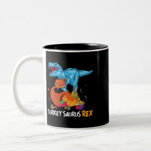 Taza Bicolor Calabaza de dinosaurios en el Día de Acción de Gra