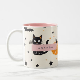 Taza Bicolor Calabaza de gato negro personalizada Cosy Fall Hal