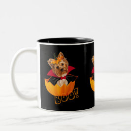 Taza Bicolor Calabaza de Halloween de perro de Yorkshire