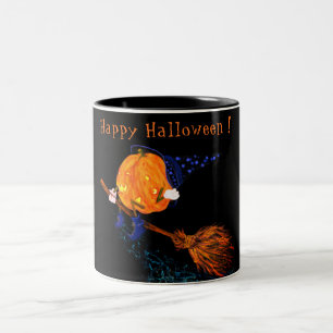 Taza Bicolor Calabaza de halloween Mug Bruja volando con baño