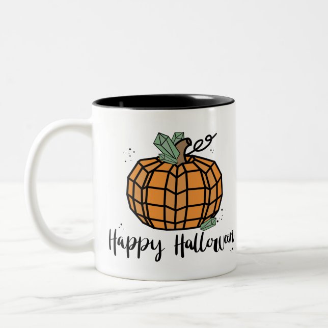 Taza Bicolor Calabaza de Naranja geométrico lindo Feliz Hallowe (Izquierda)
