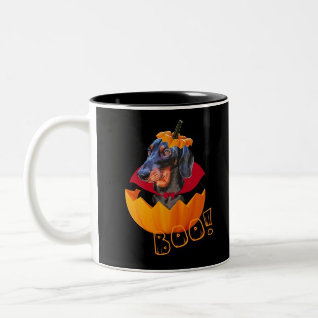 Taza Bicolor Calabaza de perro de salchicha de Halloween (Izquierda)