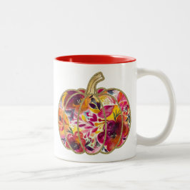 Taza Bicolor Calabaza dorada y tazón de café con flores