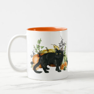 Taza Bicolor Calabaza Gato Negro Acuarela Halloween