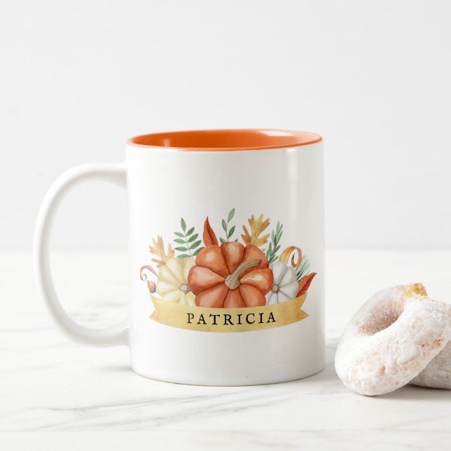 Taza Bicolor Calabazas acuáticas personalizadas | Caída (Con donut)