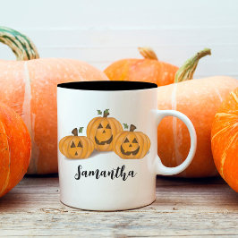 Taza Bicolor Calabazas de Naranja lindo Halloween personalizado