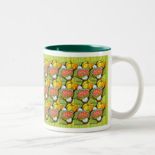 Taza Bicolor Calabazas, sopa y fondo a rayas